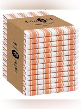 Native Fab Orange and White Striped Kitchen Dish Towels - 12 Pack